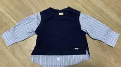 petit main ネイビー ストライプ 長袖シャツ 90