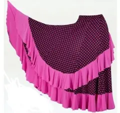 フラメンコスカート 黒とピンクの水玉