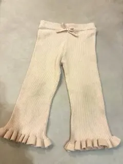 リブ編みフリル裾レギンス 90cm ベージュ