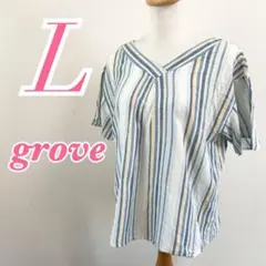 grove グローブ スキッパーブラウス マルチストライプ柄 ホワイト ブルーのサムネイル