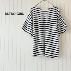 レトロガール フリルスリーブ ボーダー 白 ネイビー フェミニン 大人綺麗 上品のサムネイル