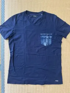 美品 ディーゼル デニムポケット Vネック Tシャツ ネイビー 紺 S ロゴ