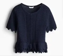 H&M エイチアンドエム　クロッシェライクカーディガン　ネイビー　半袖　ニットのサムネイル