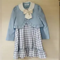 水色 チェック柄ドレス 120cm sakura