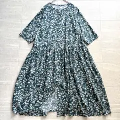 美品＊ コットンハウスアヤ 花柄 ロング ワンピース ギャザー ゆったり 前開き 美品＊ コットンハウスアヤ 花柄 ロング ワンピース ギャザー ゆったり