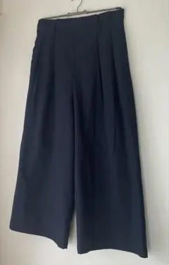 ネイビー 紺 GU ワイドパンツ ベルト付きワイドアンクルパンツ L