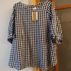 ギンガムチェック柄シャツ 3L〜4L 白☓紺