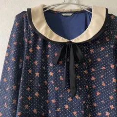 CINEMA CLUB 花柄 ワンピース 長袖 ネイビー Honeys