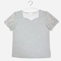 index グレー 花柄レース袖 カットソー 半袖 トップス　L