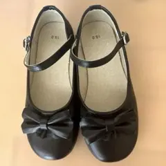 キャサリンコテージフォーマルシューズ19cm 黒リボン・ストラップ付き　女の子