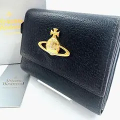 ヴィヴィアンウエストウッド がま口 三つ折財布 オーブ ゴールド金具 レザー 黒