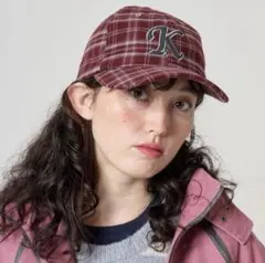 チェック柄 キャップ TINA:JOJUN バーガンディ