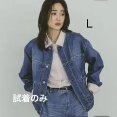 グローバルワーク　GOODデニムノーカラージャケット　L　85ミディアムブルー