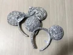 ディズニー　カチューシャ　ミッキー　スパンコール　シルバー　2点セット