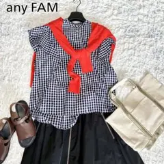 美品 anyfam 袖フレアブラウス ギンガムチェック柄 シャツ 洗えるのサムネイル