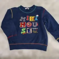 ミキハウス 刺繍ロゴ レトロ　ネイビートレーナー100サイズ