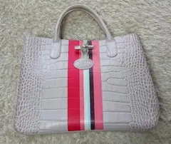 希少 ロンシャン 型押し トートバッグ ストライプ 白 フランス製 内装 馬柄