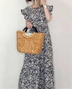 ワンピース 花柄 ロングワンピース マキシ丈 ゆったり 体型カバー 韓国