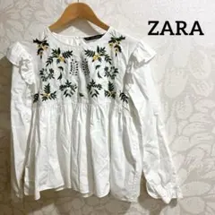 ZARA ザラ フリル 花柄 刺しゅう ブラウス 白 レディース