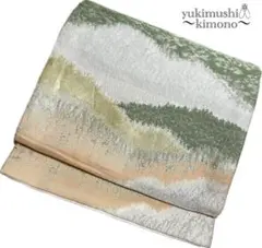 ZZ657 名古屋帯 開き仕立て ゴールド ピンク 緑 336cm 送料無料