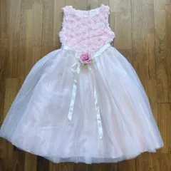美品 150cm 女の子 ドレス ピンク 花 チュール 発表会 フォーマル