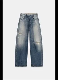 ザラ ZARA TRF折り返しウエストミッドライズデニムパンツ ダメージ 32
