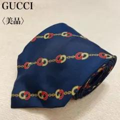 【美品】グッチ ネクタイ GGチェーン柄 シルク100% イタリア製 3-34