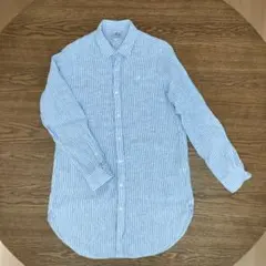 coen ストライプ 麻100% チュニック丈シャツ M