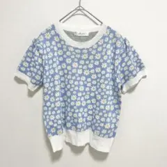 ガーリードール　花柄 半袖ニット ブルー サマーニット　フェミニン　ガーリーのサムネイル