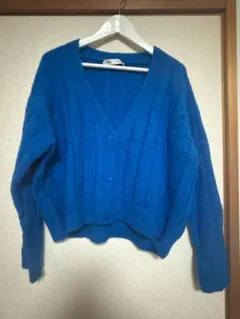 【数回使用】ZARA ニットカーディガン 青 ブルー