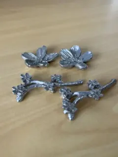シルバー製花と枝の箸置き4点セット