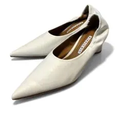 PIPPICHIC ポインテッドトゥパンプス ホワイト 38 チャンキーヒール