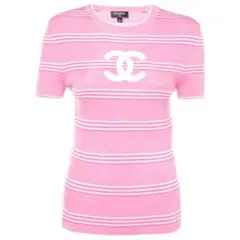 CHANEL ココマーク ボーダーニットトップ PINK 34サイズのサムネイル