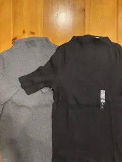 UNIQLO✨リブ編み Tシャツ 5部袖 グレー ・ブラック 2枚
