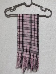 ピンク チェック柄 マフラー フリンジ付き