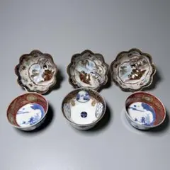 古伊万里　明治　小皿　小鉢　6点　細密絵付け　三つ足　アンティーク食器を楽しむ