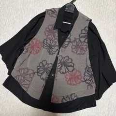 美品★詩仙堂ヒトシタムラ★ちりめんベスト★￼ 2連重ねジレ