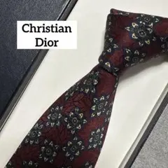 美品　クリスチャンディオール　ネクタイ　赤紺　ボルドー　花柄　総柄