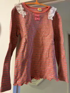 長袖カットソー 130cm オレンジピンクストライプ
