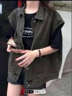 Honeyspot 無地 ボタンスルーデニム ベスト ダークグレー