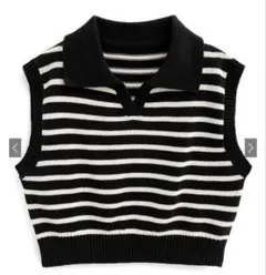 ボーダー柄スキッパーニットトップス[ab139h]