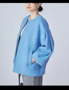 Bellandi SUPER130 コクーン ショート コート ブルー　36