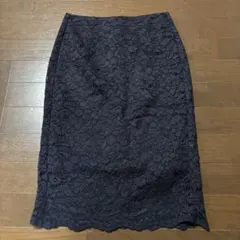 【美品】GU／レーススカート タイトスカート ひざ丈 ネイビー 花柄 M