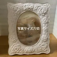 青い花柄の陶器製フォトフレーム zpf0103-006-6.jpg