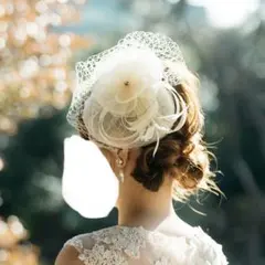 ブライダル　ヘアアクセサリー　ハット　トーク帽　アイボリー