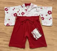 アエナック 梅柄女児はかまロンパース＆足袋そっくすセット赤 70cm