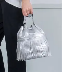 LANCEL がま口 ショルダーバッグ フリンジ シルバー - メルカリ