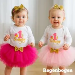 【新品】80㎝ 1歳誕生日 ベビードレス 長袖 リボン 3点セット ピンク