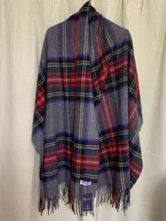 ジョンストンズ　マフラー大判ストールカシミヤ% グレーのチェック柄　高級