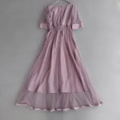 【試着のみ】バックレースアップ ドレス M くすみピンク 結婚式 訳あり